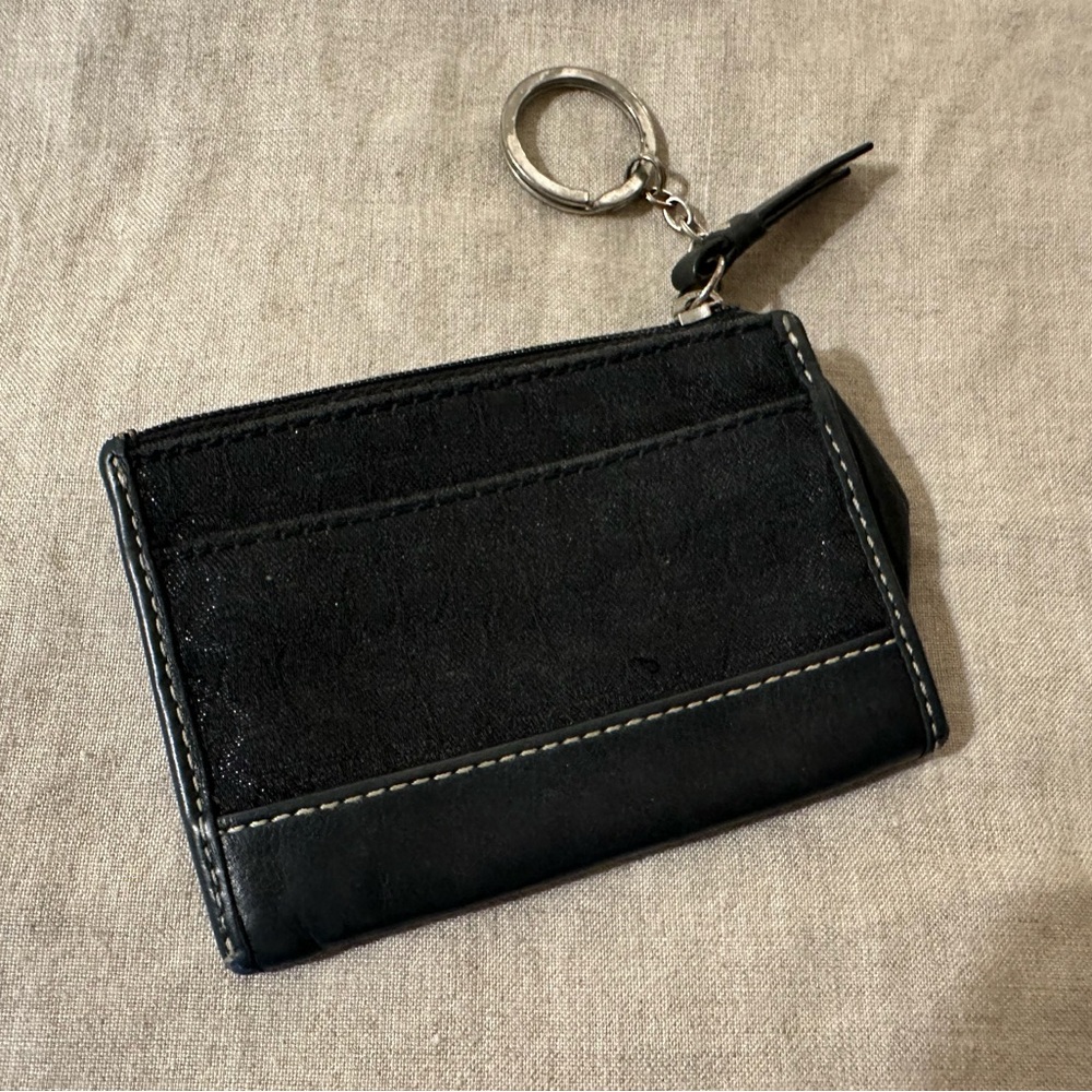 Coach Signature Black Card Holder with Key Ring